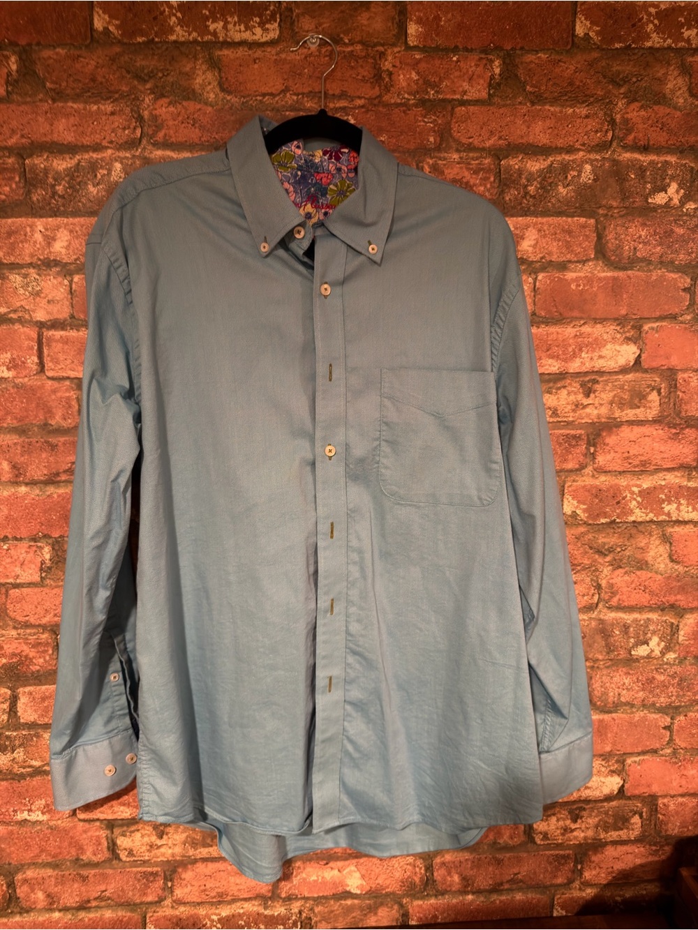 Alan Flusser Men’s L Blue Gray Stretch Button Down Shirt Floral Paisley Detail